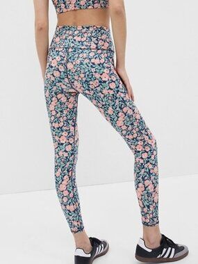 GapFit (M) PowerMove High Rise Leggings Pockets Stretch Peach Floral Running